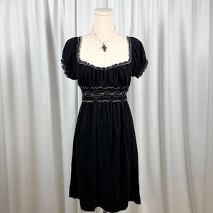 MAX STUDIO Black Square Neck Puff Sleeve Smocked Waist Mini Dress XS